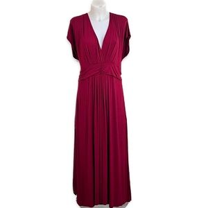 IMAN Red Pleated Maxi Sundress V-Neck-NWOT- Size 2X